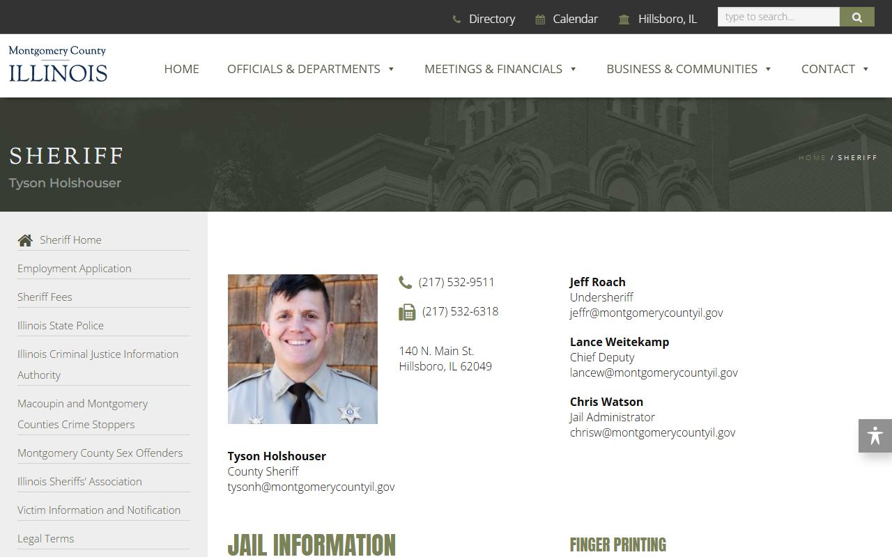 Montgomery County Sheriff's Office page with jail information line used to check the inmate population